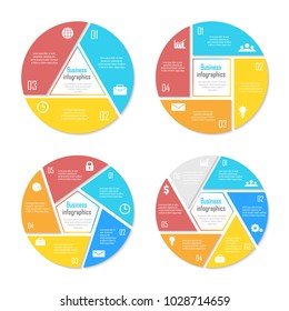 Set template for circle diagram, options, web design, graph and round infographic. Business concept with 3, 4, 5, 6 elements, step, option.