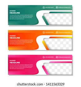 set of Template of color web banner with diagonal element for a photo collage. Universal design for advertising business, travel, food and other. pink, yellow and green