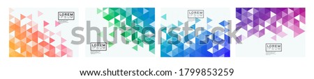 Set of template with colorful gradient triangle pattern on each corner position with white space. Modern geometric background for business or corporate presentation. vector illustration