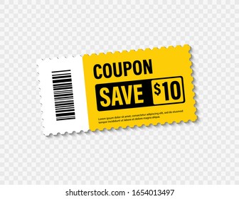 Set of Template Coupon. Gift Coupon element template, graphics design. Voucher promo code. Shopping, marketing, food and drink, business. Vector illustration.