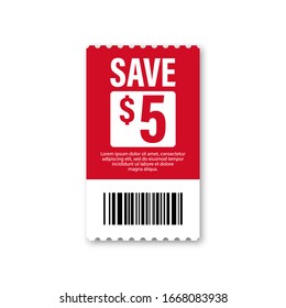 Set of Template Coupon. Gift Coupon element template, graphics design. Voucher promo code. Shopping, marketing, food and drink, business. Vector illustration.