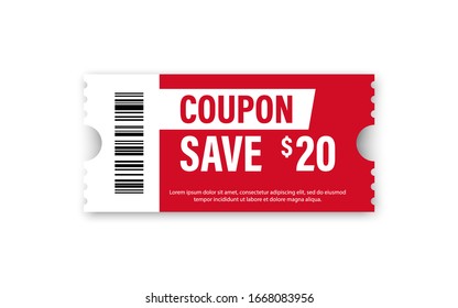 Set of Template Coupon. Gift Coupon element template, graphics design. Voucher promo code. Shopping, marketing, food and drink, business. Vector illustration.