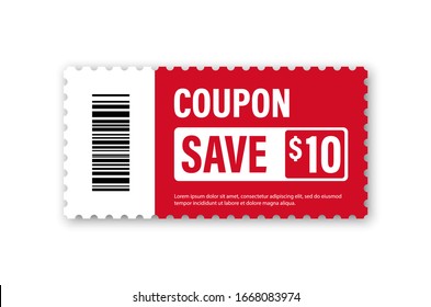 Set of Template Coupon. Gift Coupon element template, graphics design. Voucher promo code. Shopping, marketing, food and drink, business. Vector illustration.