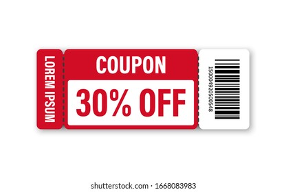 Juego de cupón de plantilla. Plantilla de elemento de cupón de regalo, diseño gráfico. Código promocional del cupón. Compras, marketing, comida y bebida, negocios. Ilustración vectorial.