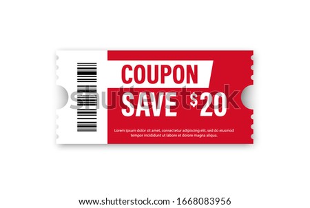 Set of Template Coupon. Gift Coupon element template, graphics design. Voucher promo code. Shopping, marketing, food and drink, business. Vector illustration.