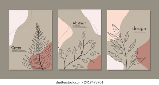 set of template cover hand drawn floral designs. abstract retro botanical background. size A4 For books, diary, planners, brochures, catalogs , notebooks template