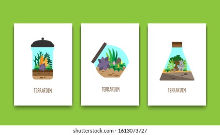 Set template cute terrarium flat vector illustration
,Various shapes of terrarium graphic design