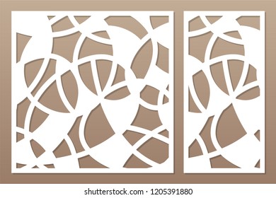 Set template for cutting. Abstract line, geometric pattern. Laser cut. Set ratio 1:2, 1:1. Vector illustration.