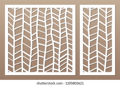 Set template for cutting. Abstract line, geometric pattern. Laser cut. Set ratio 1:2, 1:1. Vector illustration.