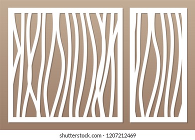 Set template for cutting. Abstract line, geometric pattern. Laser cut. Set ratio 1:2, 1:1. Vector illustration.