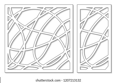 Set template for cutting. Abstract line, geometric pattern. Laser cut. Set ratio 1:2, 1:1. Vector illustration.