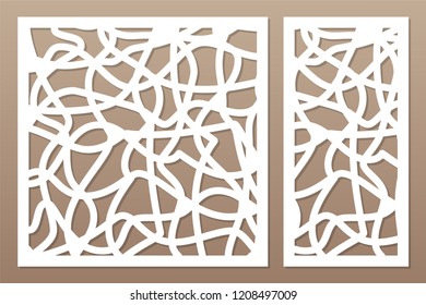 Set template for cutting. Abstract line, geometric pattern. Laser cut. Set ratio 1:2, 1:1. Vector illustration.