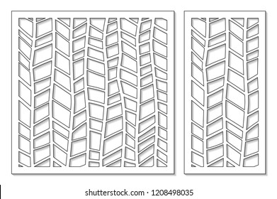 Set template for cutting. Abstract line, geometric pattern. Laser cut. Set ratio 1:2, 1:1. Vector illustration.