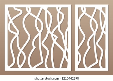 Set template for cutting. Abstract line, geometric pattern. Laser cut. Set ratio 1:2, 1:1. Vector illustration.