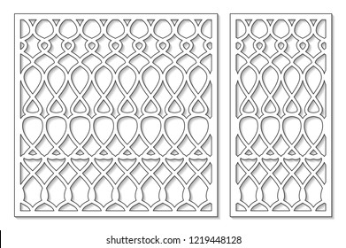 Set template for cutting. Abstract line, geometric pattern. Laser cut. Set ratio 1:2, 1:1. Vector illustration.