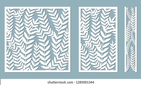 Set template for cutting. Fern Leaves pattern. Laser cut. Vector illustration. Pattern for the laser cut, serigraphy, plotter and screen printing.