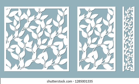 Set template for cutting. Leaves pattern. Laser cut. Vector illustration. Pattern for the laser cut, serigraphy, plotter and screen printing.