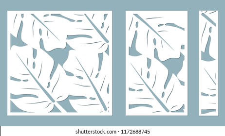 Set template for cutting. Palm leaves pattern. Laser cut. Vector illustration. serigraphy