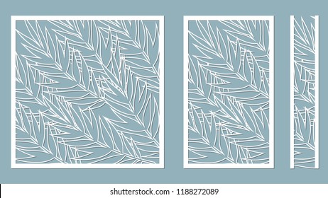 Set template for cutting. Palm leaves pattern. Laser cut. Vector illustration. serigraphy. plotter and screen printing. serigraphy.