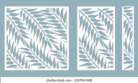 Set template for cutting. Palm leaves pattern. Laser cut. Vector illustration. serigraphy. plotter and screen printing. serigraphy.