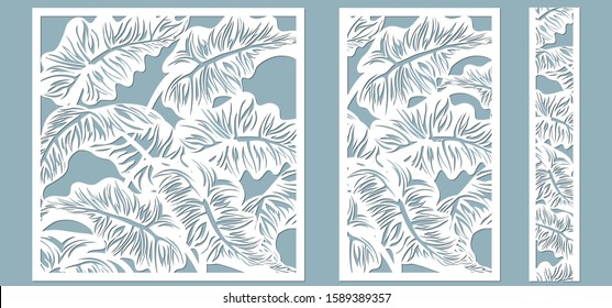 Set template for cutting. Palm leaves pattern. Laser cut. Vector illustration.