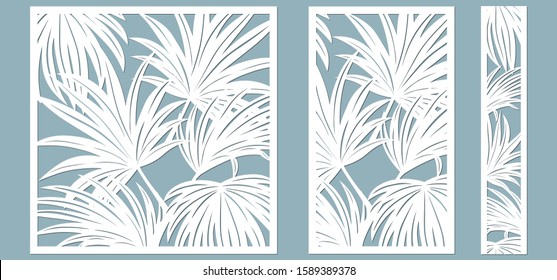 Set Template For Cutting. Palm Leaves Pattern. Laser Cut. Vector Illustration.