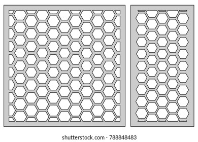 Set template for cutting. Pentagon grid pattern. Laser cut. Ratio 1:1, 1:2. Vector illustration.