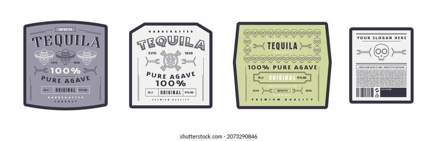 Set of template decorative label for tequila. Design elements in thin line style. Vector illustration