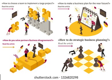 Set Template design article banner concept Business strategy, planning, disagreements, creating projects