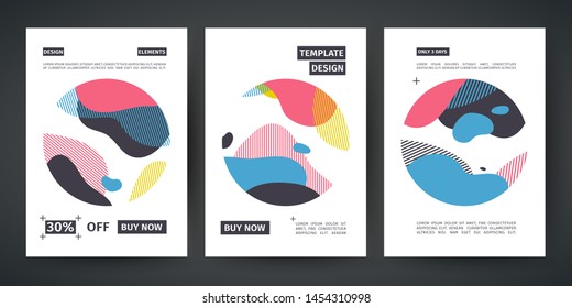 Set of template design banner. Abstract modern graphic circle element. Flyer with dynamical postel color around form and line. Cover with background flowing liquid shape. Layout trendy poster. Vector