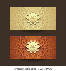 Set template design banners package with beautiful abstract texture in beige brown gold colors for advertising tea  cosmetic perfume and other things or for wedding invitation