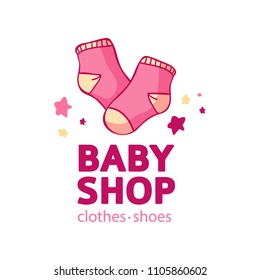 Set template design color logo for baby store. Symbol, label and badge for children shop with element newborn stuff. Vector