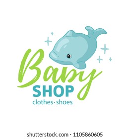 Set template design color logo for baby store. Symbol, label and badge for children shop with element newborn stuff. Vector