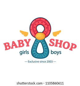 Set template design color logo for baby store. Symbol, label and badge for children shop with element newborn stuff. Vector
