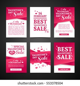Set template design Happy valentine's day card. Collection price tag with pink color tape and special valentine's sale text. Romantic banner and coupon with heart.  Vector.
