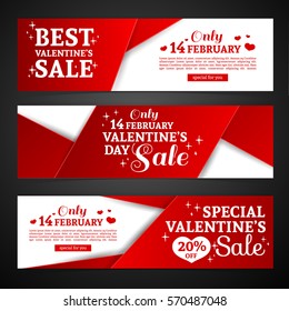 Set template design Happy valentine's day card. Collection price tag with red color tape and special valentine's sale text. Romantic banner and coupon with heart.  Vector.