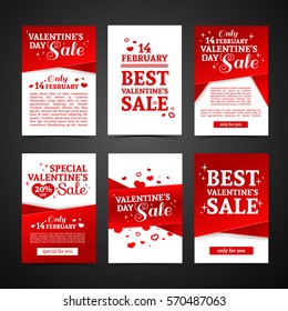 Set template design Happy valentine's day card. Collection price tag with red color tape and special valentine's sale text. Romantic banner and coupon with heart.  Vector.