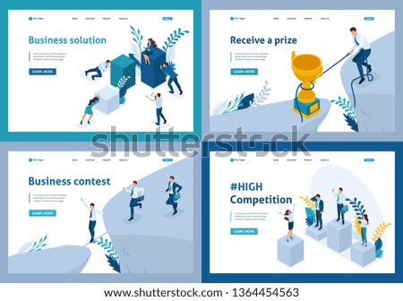 Set Template design, Isometric business solutions, Competition, contest, Receive a prize.