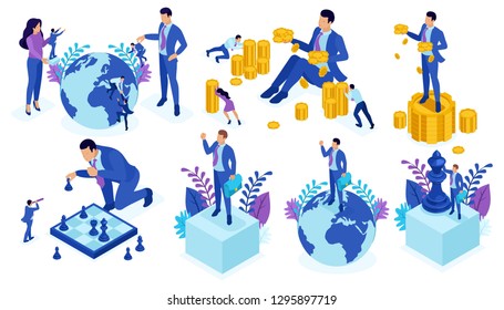 Set Template design, Isometric concept successful teamwork, investment in startups, business, time has come for action.