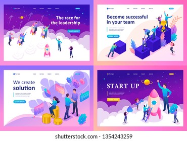 Set Template design, Isometric concept on leadership, successful, solution, startup.