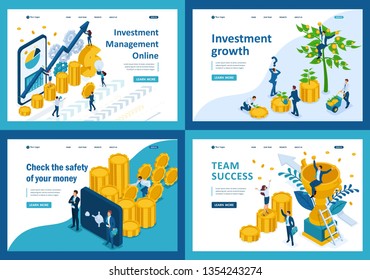 Set Template design, Isometric concept on investments growth, team success, safety money.