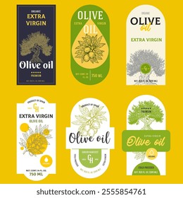 Set template design labels or covers for branding olive oil. 3d realistic mockup isolated on white background.