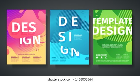 Set of template design of modern cover with a backdrop of an abstract gradient color geometric elements. Layout for flyer, party poster or brochure. Abstract background flowing liquid shapes. Vector