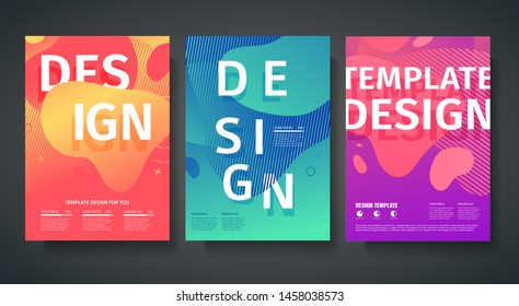Set of template design of modern cover with a backdrop of an abstract gradient color geometric elements. Layout for flyer, party poster or brochure. Abstract background flowing liquid shapes. Vector