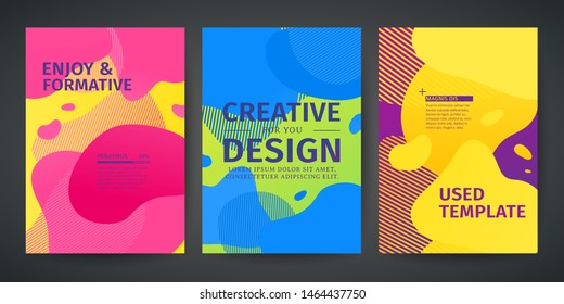 Set of template design of modern cover with a backdrop of an abstract bright color geometric elements. Layout for flyer, party poster or brochure. Abstract background  flowing liquid shapes. Vector