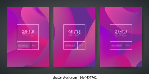 Set of template design of modern cover with a backdrop of an abstract purple color gradient elements. Layout for flyer, cover, poster or brochure. Abstract background  flowing liquid shapes. Vector