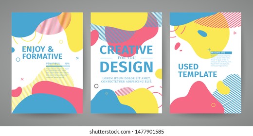 Set of template design of modern cover with a backdrop of an abstract pastel color geometric elements. Layout for flyer, party poster or brochure. Abstract background  flowing liquid shapes. Vector