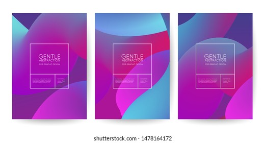 Set of template design of modern cover with a backdrop of an abstract purple color gradient elements. Layout for flyer, cover, poster or brochure. Abstract background  flowing liquid shapes. Vector