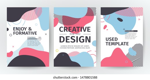 Set of template design of modern cover with a backdrop of an abstract pastel color geometric elements. Layout for flyer, party poster or brochure. Abstract background  flowing liquid shapes. Vector