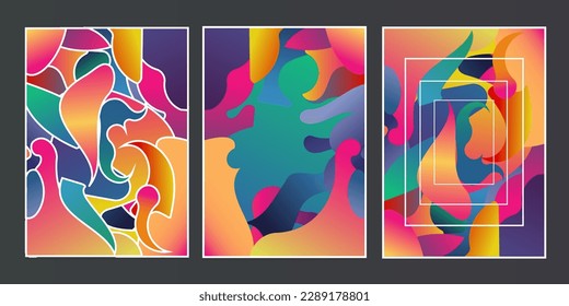 Set of template design of modern cover with a backdrop of abstract colored elements. Layout for flyer, party poster or brochure. Abstract background flowing liquid shapes. Vector